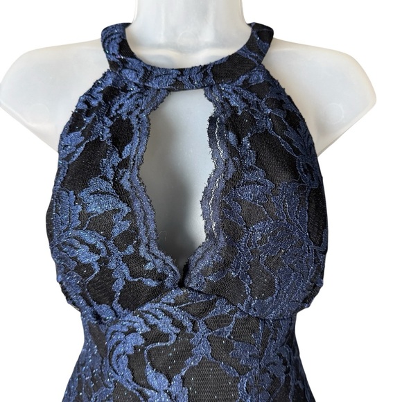 Nightway Celestial Navy Lace Overlay Fit Flare Dress 4 Sleeveless Party Cocktail - Picture 3 of 8